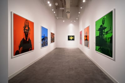 Bryan Adams’s Dubai exhibition features portraits overlaid with coloured plexiglass, a technique he uses to alter perception and invite viewers to see familiar figures in a new way. Photo: JD Malat