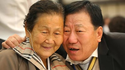 South Korean Park Mun-su, 71, meets with his North Korean sister Park Mun Kyung, 83, during the separated family reunions at Mount Kumgang resort. Reuters