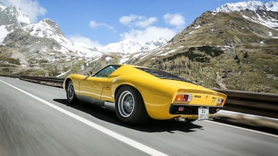 Our writer puts a Lamborghini Miura SV through its paces in the Italian Alps. The iconic supercar’s fame was cemented by the 1969 movie The Italian Job. Courtesy Automobili Lamborghini