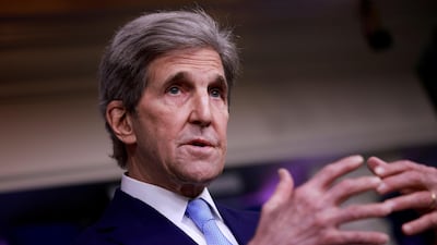 FILE PHOTO: John Kerry, Special Presidential Envoy for Climate, delivers remarks during a press briefing at the White House in Washington, U.S., April 22, 2021. REUTERS/Tom Brenner/File Photo
