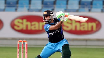 Kashif Daud, pictured batting during the 2020 Emirates D10, took three wickets and scored a half-century for the UAE in their draw with Oman on Tuesday, February 8, 2022. Chris Whiteoak / The National