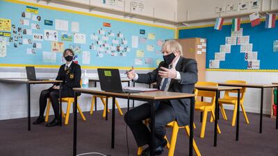 Prime Minister Boris Johnson visits Sedgehill School in south east London. Getty Images