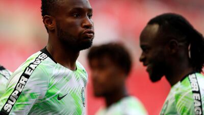 Nigeria's John Obi Mikel during the warm-up before the match against England at Wembley. John Sibley / Reuters