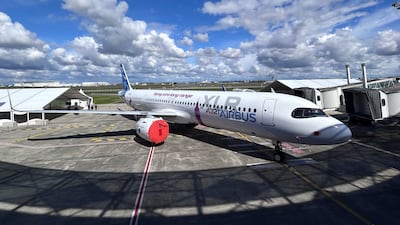 An Airbus A321 XLR on display during the Airbus Summit in Toulouse running on March 24 to March 25, 2025. Deena Kamel / The National