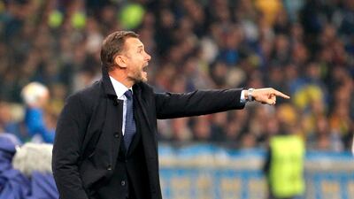 epa07921199 Ukrainian head coach Andriy Shevchenko reacts during the UEFA Euro 2020 qualifying, group B, soccer match between Ukraine and Portugal in Kiev, Ukraine, 14 October 2019. EPA/SERGEY DOLZHENKO