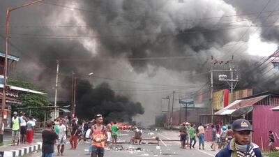 Protesters take to the street to face off with Indonesian police in Manokwari, Papua. AFP