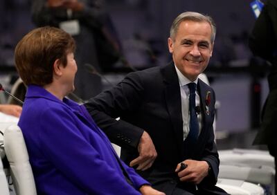 Cop26 finance adviser and former central banker Mark Carney in Glasgow for the funding announcement. AP