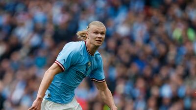 Manchester City's Erling Haaland has enjoyed a productive first season in England with his club chasing three trophies. AP Photo