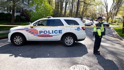 Washington local police stand beside a police tape near the Peruvian Embassy following an emergency incident. EPA