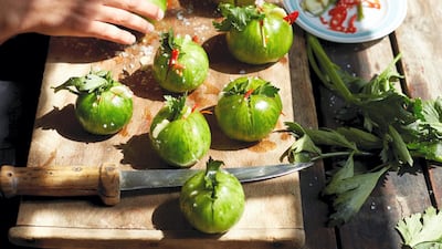 Fermented green tomatoes, a dish described in Olia Hercules's book Kaukasis Photo: Elena Heatherwick