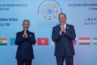 Indian Foreign Minister Subrahmanyam Jaishankar, left, and his Russian counterpart Sergey Lavrov in Goa, India, on Friday. AP