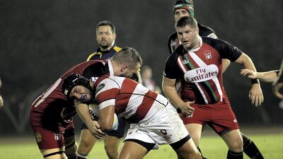 Action from UAE v Gibraltar during the international friendly match at the Dubai Sports City in Dubai. Satish Kumar for The National