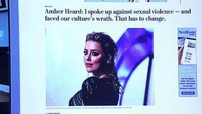 Evidence is displayed on a monitor during the $50 million Depp vs Heard defamation trial. AFP