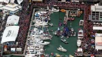The Viaduct Harbour in Auckland after Alinghi's victory in the America's Cup competition of 2003.