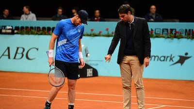 Andy Murray checks a shot with the the umpire. Getty