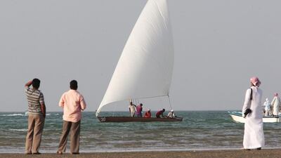 The traditional dhow race is part of the Al Gharbia Watersports Festival. Jeffrey E Biteng / The National
