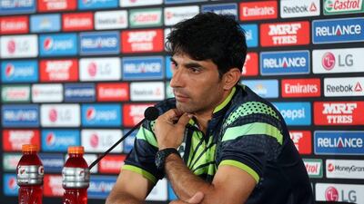 Pakistan captain Misbah-ul-Haq addresses the media ahead of the game against UAE when he demanded improvement form his team's batsmen. Michael Bradley / AFP