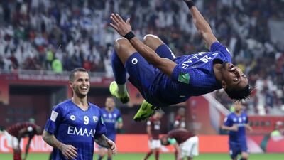 Al Hilal's Salem Al Dawsari celebrates after scoring his side's opening goal. AP