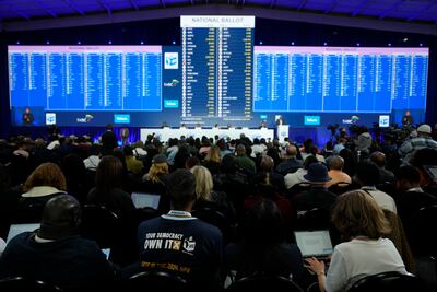 The latest election results are displayed at the Results Operation Centre (ROC) in Midrand, Johannesburg, South Africa. AFP