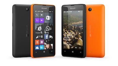 The Microsoft Lumia 430 comes in either black or orange. Courtesy Microsoft