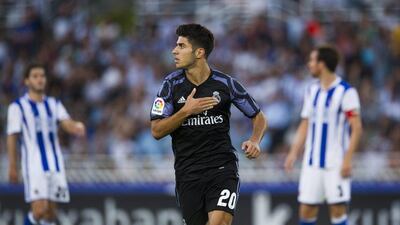 Marco Asensio of Real Madrid celebrates after scoring his team's second goal. (Juan Manuel Serrano Arce/Getty Images)