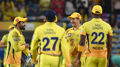 Shane Watson, centre, was Chennai Super Kings' top-scorer against Delhi Daredevils in Pune on Monday night. Indranil Mukherjee / AFP