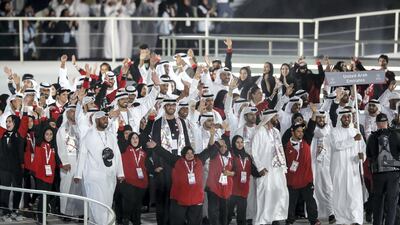 The United Arab Emirates Special Olympics team enters Sheikh Zayed Sports City stadium. Antonie Robertson/The National