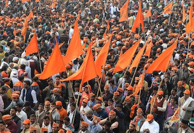 Hindu hardliners rally in New Delhi on December 9, 2018 to demand the construction of a temple in Ayodhya. AFP