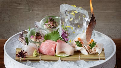 Fresh sashimi is served on ice at Roka