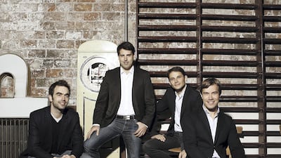 The Modigliani Quartet play Dubai’s One&Only Royal Mirage on Saturday. From left, Laurent Marfaing (viola), Amaury Coeytaux (first violinist), Loic Rio (violins) and François Kieffer (cello) Marie Staggat