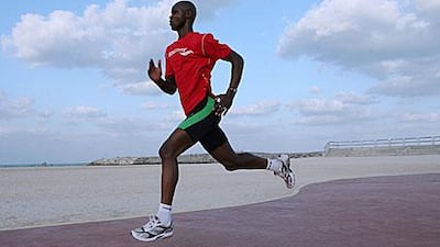 Benjamin Kipkoech in training on Jumeirah Beach. He goes through his twilight workout six days a week.