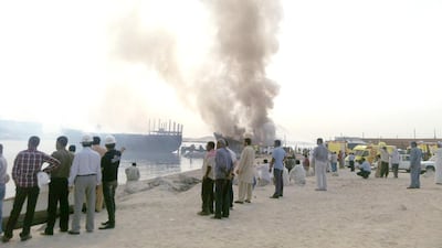 Large crowds gathered to watch the fire in Al Jadaf. Preeti Kannan / The National