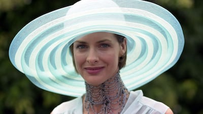 Trinny Woodall arrives at Ascot for Ladies Day in June, 2001. Photo: Allsport
