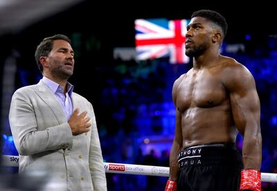 Eddie Hearn with Anthony Joshua, who has twice fought in Saudi Arabia, most recently against Oleksandr Usyk. PA