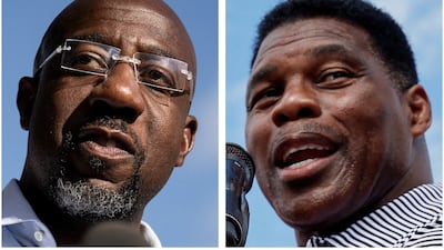 Democratic incumbent Raphael Warnock, left, and Republican challenger Herschel Walker are heading to a run-off in Georgia for the state's US Senate seat. Reuters
