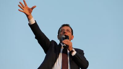 Newly elected Mayor of Istanbul Ekrem Imamoglu of the main opposition Republican People's Party (CHP) addresses his supporters outside the City Hall in Istanbul. Reuters