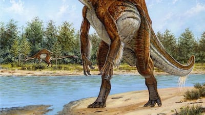 Handout image provided by Nature Publishing Group, shows a Deinocheirus. Nearly 50 years ago, scientists found two large powerful arm bones of a new dinosaur species in Mongolia and figured it was a fearsome critter with killer claws, but now scientists have found the rest of the dinosaur and have new descriptions for it: goofy and weird. Courtesy Michael Skrepnick, Dinosaurs in Art, Nature Publishing Group