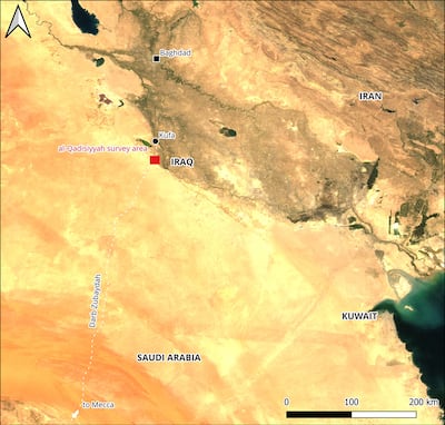 Location of the Al Qadisiyyah survey area in south-western Iraq. Photo: Modis imagery courtesy of Nasa, figure by WM Deadman