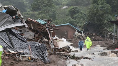 Collapsed houses after a landslide caused by heavy rain in Yecheon, South Korea. AP