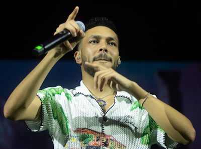 Hip-hop star Wegz performing at the Beat the Heat event at The Agenda, Dubai Media City. Ruel Pableo for The National
