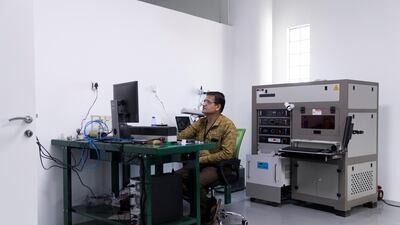 A diamond polishing station in Trigem's Jumeirah Lakes Towers headquarters. Workers grade, cut and polish rough diamonds until they are ready to wear.