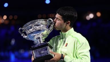 Carlos Alcaraz defeated Novak Djokovic in four sets at Melbourne Park. EPA