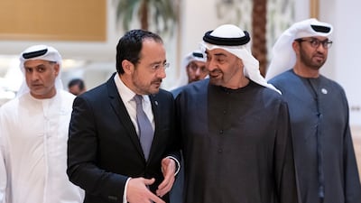 President Sheikh Mohamed hosted a dinner receptions for Nikos Christodoulides, President of Cyprus. All photos: UAE Presidential Court