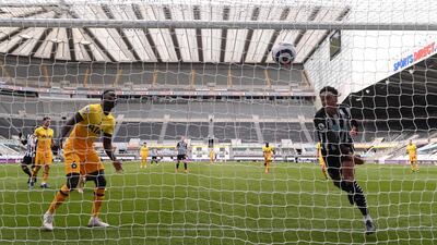 Joe Willock scores Newcastle United's second goal against Tottenham Hotspur at St. James Park. Getty Images