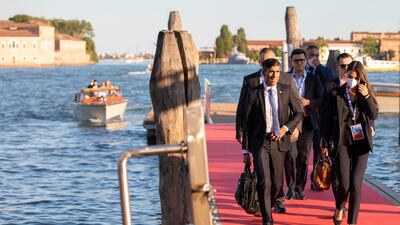 Rishi Sunak, then Chancellor, arrives in Venice for the G20 Finance Ministers Meeting. Photo: HM Treasury