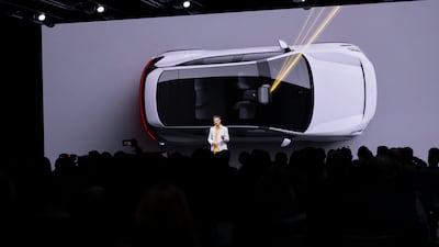 Polestar chief executive Thomas Ingenlath addresses the audience in Copenhagen.