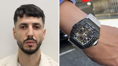 Brahim Keddad and the Richard Mille watch he stole. Photo: Metropolitan Police