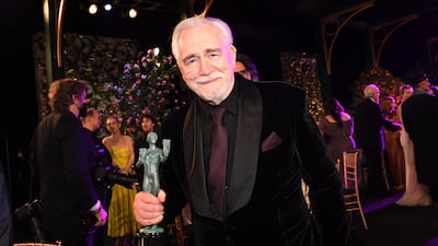 Brian Cox with his award for Outstanding Performance by an Ensemble in a Drama Series for 'Succession'. AFP