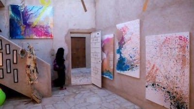 Paintings by Mona Fares at the Sikka Art Fair in Al Bastakiya, Dubai. All the work shown is new and was commissioned specifically for the fair, which is part of Art Week.
