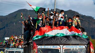 Colombian indigenous people arrive in Bogota to demand a meeting with Colombian President Ivan Duque on October 18, 2020. AFP